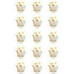 Papel de azúcar - 15 círculos iguales de 5 cm Nombre y rótulo Animalitos - Impresión comestible personalizada