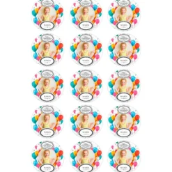 Papel de azúcar - 15 diseños iguales en Círculos de 5 cm Foto y nombre Feliz Cumpleaños - Impresión personalizada