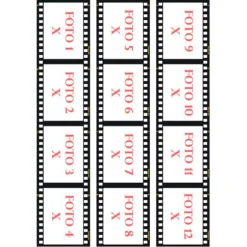 Papel de azúcar - 12 fotos diferentes en Tiras de película 6,5 x 4,5 cm Efecto Film - Impresión comestible personalizada