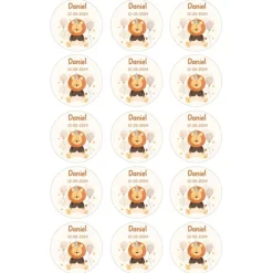 Papel de oblea - 15 círculos iguales de 5 cm nombre y fecha León - Impresión personalizada