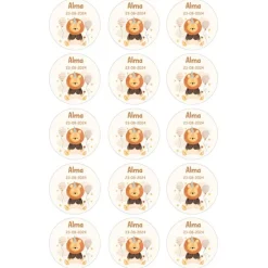 Papel de oblea - 15 círculos iguales de 5 cm nombre y fecha León - Impresión personalizada