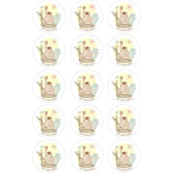 Papel de oblea - 15 círculos iguales de 5 cm Nombres y rótulo Animalitos - Impresión personalizada