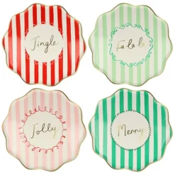 Platos con bordes ondulados rayas Navidad 21,5 cm (8) - Meri Meri