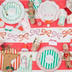 Platos con bordes ondulados rayas Navidad 21,5 cm (8) - Meri Meri + REGALO vasos y servilletas